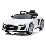 BRICOZONE Audi R8 Sport Auto Elettrica Per Bambini 12V Supercar Con Telecomando Parentale Sedile In Eco Pelle Motori 30W Luci LED MP3 USB Licenza Ufficiale (Bianco)