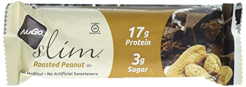 Nugo Slim Dark Chocolate Roasted Peanut, 16G Protein, 2G Sugar, 7G Fiber, 190 Calories, Low Net Carbs, Gluten Free, 12 Count #TOP3