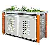 Garlivo Mülltonnenbox 3er (Mix) Denver - T-Design, 2X 120l & 1x 240l Fassungsvermögen, Pflanzdach, Lärche-Holzpfosten, Mülltonnenverkleidung, Metall Mülltonnenboxen by ReinkeDesign