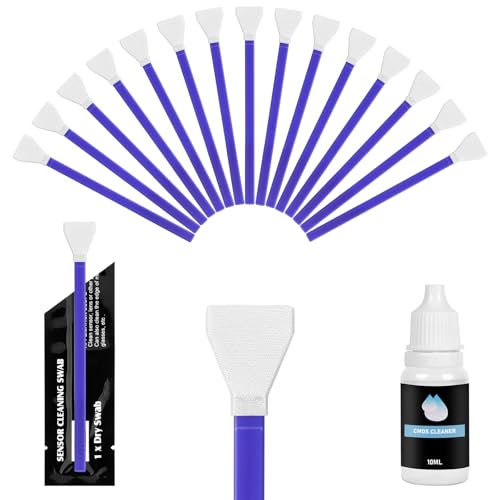 AYESY Kit de Limpieza APS-C de la Sensor Juego de Limpieza de Cámara con 15 Piezas Libre de Polvo Hisopo de Limpieza con Sensor y 10ml Líquidos de Limpieza para Uso con Cámaras Digitales DSLR o SLR