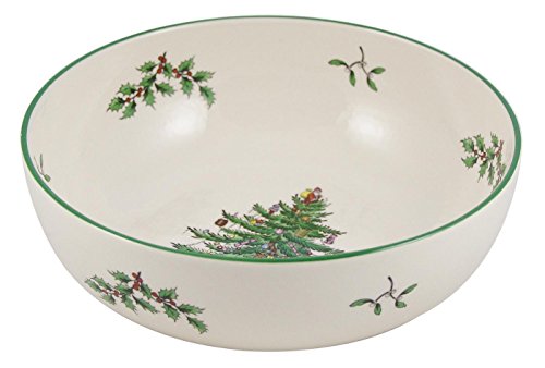 Spode Christmas Tree Porcelain Bowl - 7-Inch Serving, Mixing, Salad, Soup, Cereal, Breakfast, Dessert Bowl - Durable, Stackable, Non-Slip, Microwave & Dishwasher Safe - Decorative Holiday Design