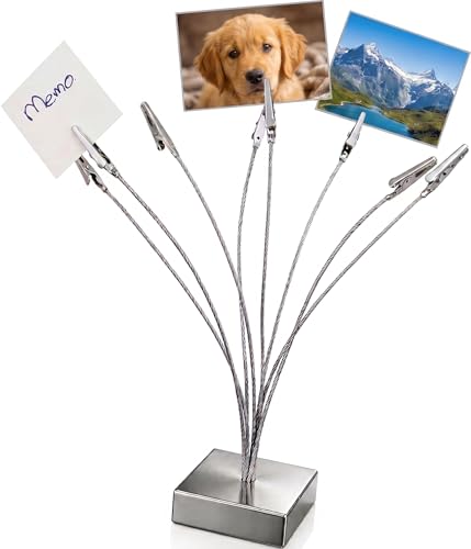 TOPBATHY Fotohalter mit 8 Clips, Kartenhalter Metall Memo Clip Halter, Tischkartenhalter für Hochzeit, Bilder, Karten und Notizen, Fotohalter Tischdeko für Büro, Zuhause und Party