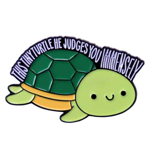 NEYLIM Green Enamel Pin - This Tiny Turtle He Judges You Immensely - Modern Animal Pin - Unisex Accessory
