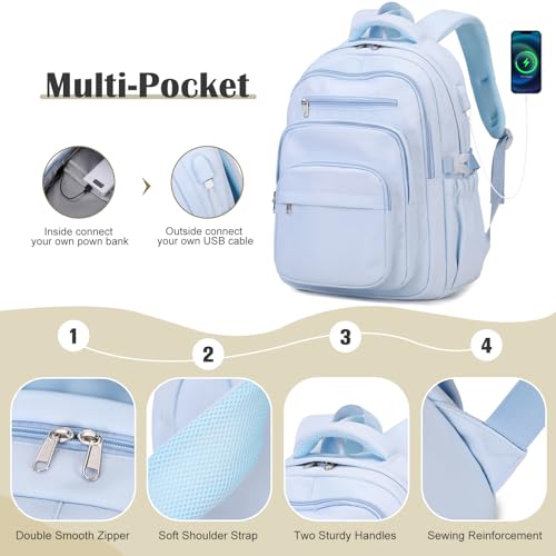 Backpack for School Girls Boys, College Backpack with Lunch Bag Pencil Case for Teens Kids Elementary Middle High School, Casual Multi-Pocket Travel Daypack with USB Port for Women Men Blue4