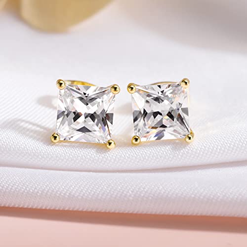 Gemsme 18K Gold Plated Princess Cut Clear Cubic Zirconia Stud Earrings Pack Of 5… (Gold) #TOP5