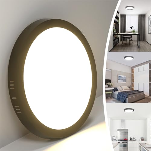 Spots, Reflectores Y Lámparas De Techo, CANMEIJIA Lámpara de Techo LED Negra 4000k,Lampara LED Techo Aluminio 18W,Plafones para Techo Interior 22cm,Lampara de Techo Moderna para...