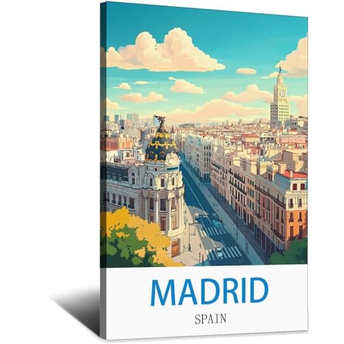 Impression sur toile Madrid vintage 30x45cm pour salon élégant