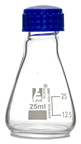 EISCO Erlenmeyer Flask, 25ml - Borosilicate Glass - with PTFE Screw Cap - Conical Shape - White Graduations image 2
