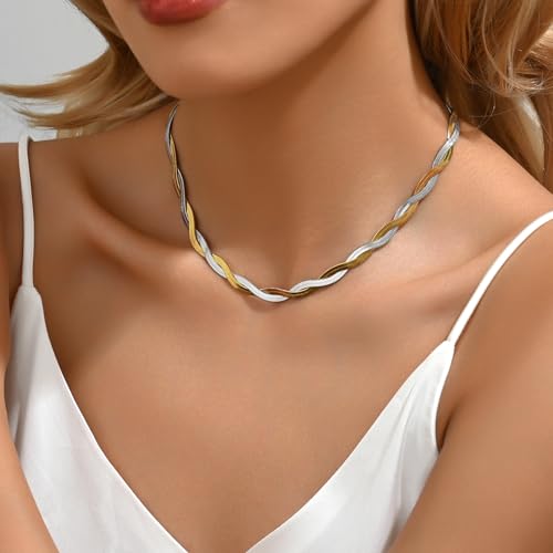 18K Gold Plated Snake Chain Herringbone Necklace Layered Choker Chain Necklaces for Women Dainty Dot Pendant Necklaces Waterproof Jewelry2