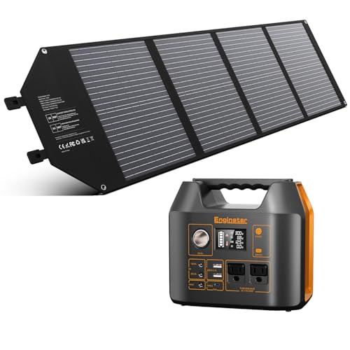 EnginStar Solar Generator 300W, 100W Solar Panel, 80,000mAh Portable Power Bank with AC Outlet for Outdoors Camping Emergency Use