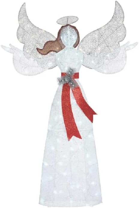 5 Foot Lighted Glittering Silver White Christmas Angel Sculpture Decoration Pre Lit Display Outdoor Christmas Yard Decoration