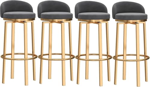 Juego de taburetes de bar giratorios de 1/2/3/4, silla de respaldo, sillas de comedor sin reposabrazos para isla de cocina, taburetes de pub tapizados de terciopelo con (gris, 4 piezas de pata dorada)