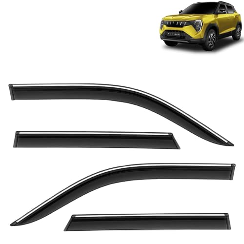 Image of KINGSWAY Accessories Chrome Lining Door Visor Only Compatible with Mahindra XUV 3XO (Year 2024 Onwards) All Model, Premium Chromeline Unbreakable Car Rain Guard Side Rear Wind Deflectors, Set of 4 Pcs