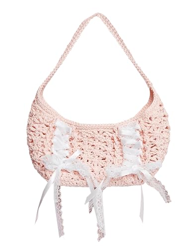 Verdusa Women's Y2K Coquette Crochet Handbags Bow Tie Knot Underarm Shoulder Bag