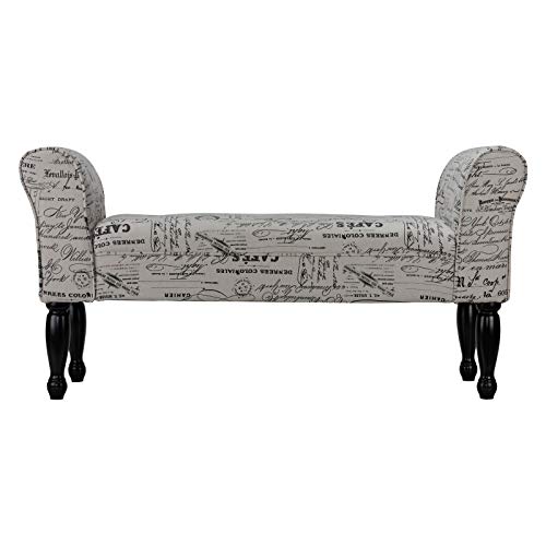 Cortesi Home Bailee Curved Arm Bench in Beige Script Linen (CH-OT165127)
