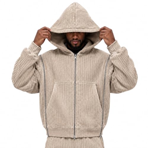 BWSEZDG Corduroy Hoodies for Men Detachable Sleeve Convertible Zip Vest - image 2