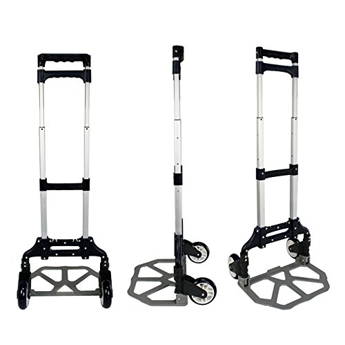 ZENSTYLE Aluminium Folding Luggage Cart 170 lbs Capacity Collapsible Hand Trolley Wheel Cart with Black Bungee Cord(Black)