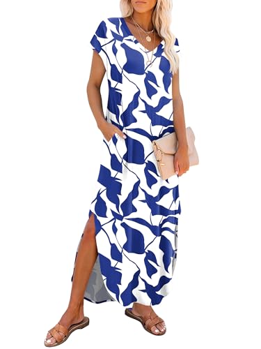 Image of RUMIA Summer Maxi Dresses for Women Cap Sleeve Long Sundress with Pockets