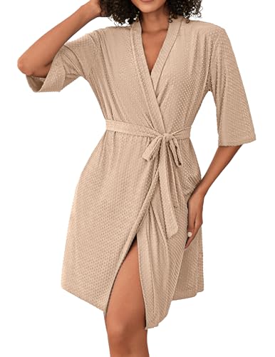 Ekouaer Robes for Women Lightweight Bathrobe Kimono Robes Knee Length 3/4 Sleeve Short Robe
