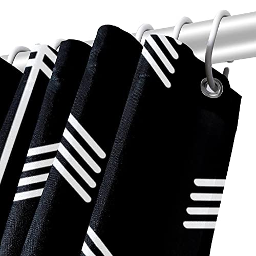 Rideau de douche fond noir motif géométrique flèche 183cm