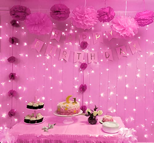 Jmexsuss 300 Led Remote Control Pink Curtain Lights, 8 Modes Window Pink Twinkle Lights, Pink String Lights For Bedroom Window Wall Party Backdrop Valentine Decorations (9.8X9.8Ft) #TOP3