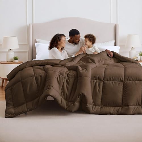 Image of Bedsure Comforter Duvet Insert - Quilted Comforters Oversize Queen, All Season Duvet, GentleSoft Down Alternative Bedding, with 8 Tabs, Gifts for Women /Men, Brown, Oversize Queen 98x98Inches