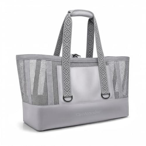 OnWander 50L Beach Tote Bag with Waterproof Bottom and Coated Mesh for Beach Boat Pool SportsLarge Tote Bag for Family vacation essentials