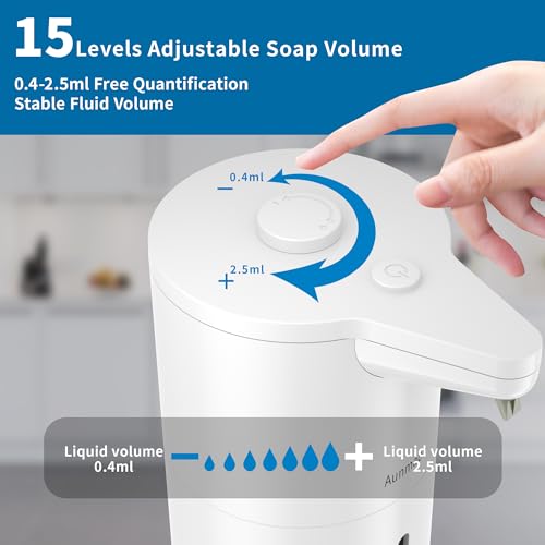Image of Aunmaon Automatic Soap Dispenser Touchless, Modern, Kitchen & Bathroom, Hands-Free, Adjustable Volume, Long Battery Life, Compatible with Thick & Thin Soap, Easy for Toddlers, Clog-Free, White