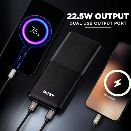 Image of Intex Strong Neo QCPD 10000mAh Power Bank with 22.5W Fast Charging, Type-C PD Input /Output, Dual USB Output, LED Indicators, Advanced Protection, Portable Power Bank for Smartphones & Tablets (Black)