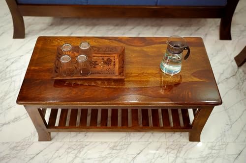Image of WELLBORN Wooden Center Table /CoffeeTable /Sheesham Wood Tea Table for Living Room, Bed Room, Waiting Room, Hotels, Office, Restaurant, CAF (38xW20xH17.5 Inch)