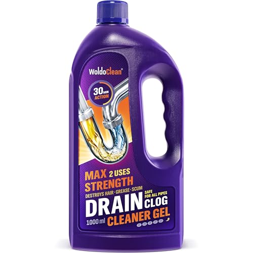 WoldoClean Gel Desatascador Tuberías Profesional 1000ml - Limpia Tuberías Extra Fuerte contra Pelos y Grasa, Desatascador Fregadero, Ducha y Lavabo, Penetra Agua Estancada
