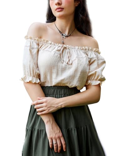 Scarlet Darkness Women's Renaissance Shirt Off Shoulder Puff Sleeve Loose Fit Summer Tops