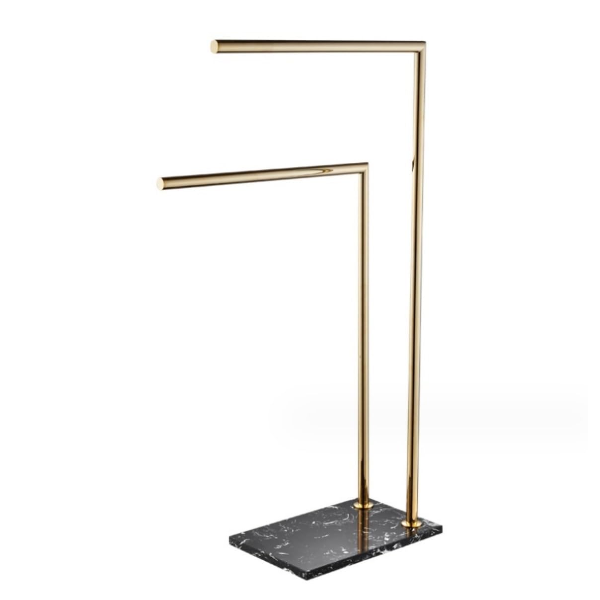 Freestanding Towel Rack Shelf Stand 2 Tier Standing With Marble Base Brass Double Bar Holder For Bathroom Laundry Room (