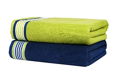 Image of Casa Copenhagen Germany Design - He & She Super Soft Collection 100% Super Soft Cotton Bath Towel Set (Size : 70 x 140 cm) - Spring Green & Iris Blue