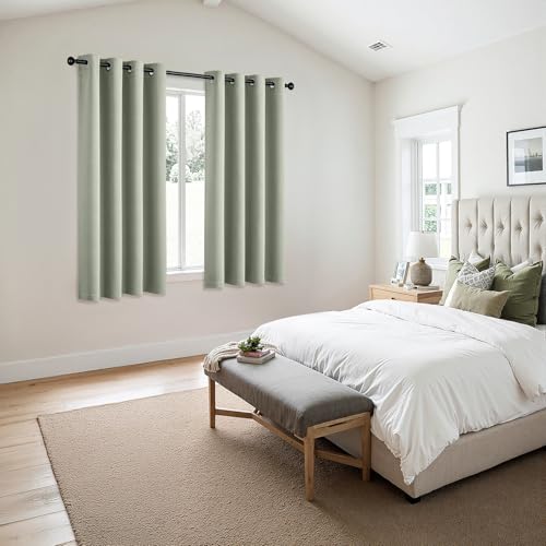 Image of MIULEE Blackout Curtains for Bedroom Living Room 2 Panels, Thermal Insulated Room Darkening Drapes Grommet Noise Reducing Light Blocking Window Treatments 68 Inches Long 55x68 Inch Sage Green