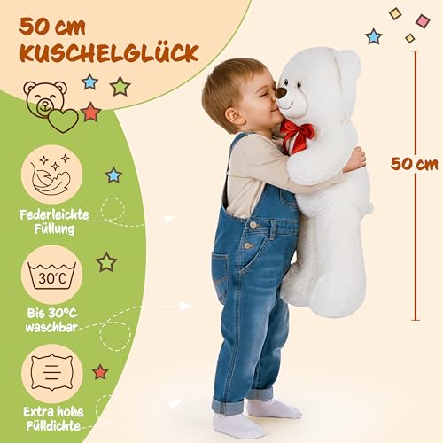 monzana Teddybär L 50 cm Weiß, weiches Kuscheltier aus Plüsch – Ansicht 5