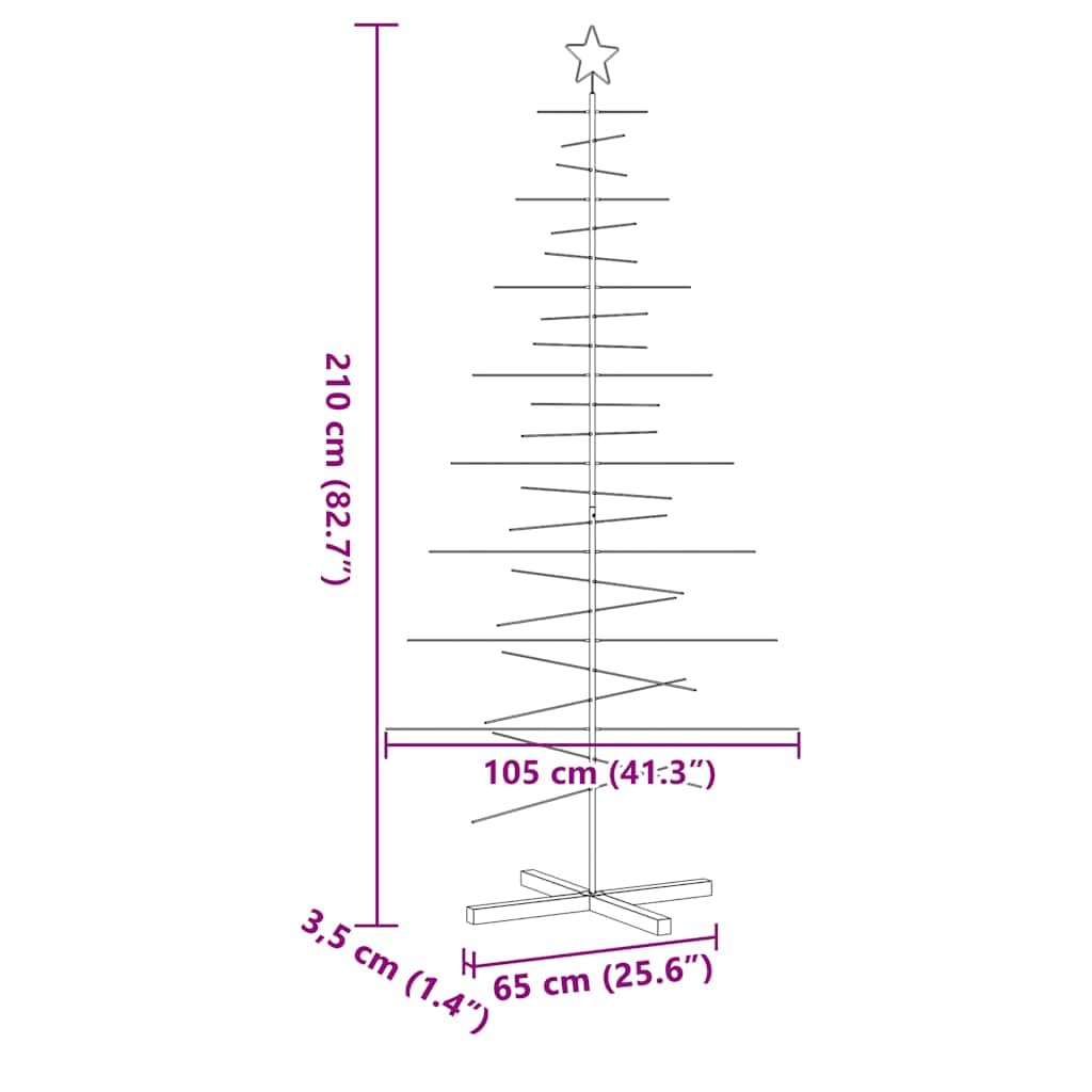 Sapin de Noël artificiel moderne en métal noir de 210 cm de haut avec support en bois solide pour décoration d'intérieur et d'extérieur
