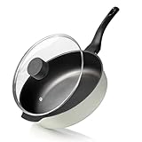 CAROTE 12 Inch Frying Pan with Lid Non Stick Frying Pans Large Saute Pan Non-Toxic Skillets Compatible with All Stovetops