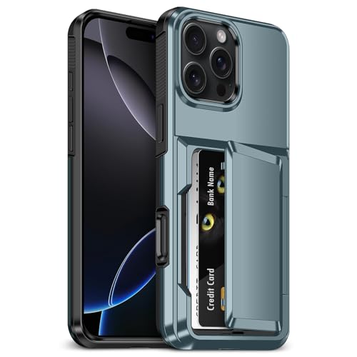 Vofolen for iPhone 16 Pro Case with Card Holder [3 Cards] Heavy Duty Grade Shockproof Protective Phone Cover Rugged Hard Back Hidden Flip Wallet Cases for iPhone 16 Pro Phone Case-Navy