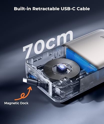 Image of Portable Charger Power Bank - Laptop Battery Pack 65W AC Plug GaN 25000mAh Built in Cable USB C Phone Fast Charging Compatible with iPhone 16 15 14 13 12 11 X iPad MacBook Samsung (Gold)