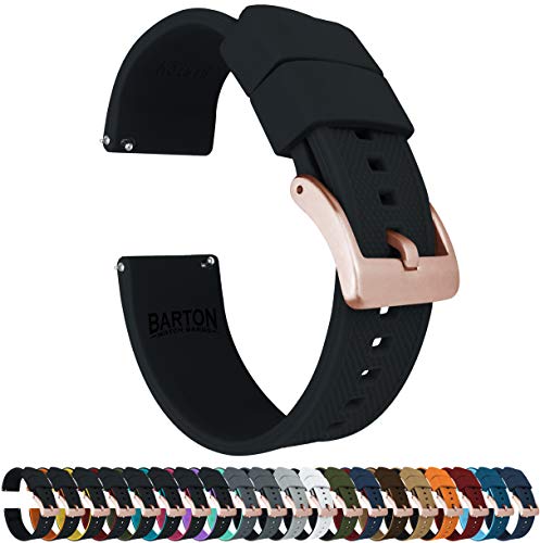 20Mm Black - Barton Elite Silicone Watch Bands - Rose Gold Buckle Quick Release #TOP1