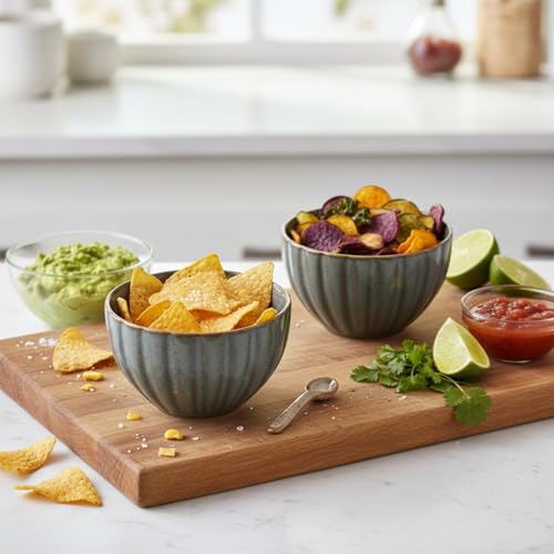 Image of Beyond Homes Ceramic Serving Bowl Set of 2, 300 ml | Glossy Finish Microwave Safe Stoneware Kharbuja, Melon Bowls for Kitchen, Dinnerware Katori for Dal, Desserts & Snacks | Green Brown