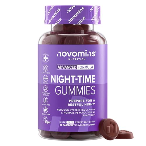 Gominolas para Dormir - Sin Azúcar - Alternativa a la Melatonina y Pastillas para Dormir - Magnesio, Vitamina B12, B6, L Teanina - Favorece el Sueño - 60 Gominolas con Magnesio - Novomins