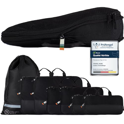 TRAVEL DUDE Organisateur Valise Compressible – Sac de Compression Voyage, Packing Cubes et Pochette Rangement – Idéal pour Rangement Valise et Organisation de Voyage