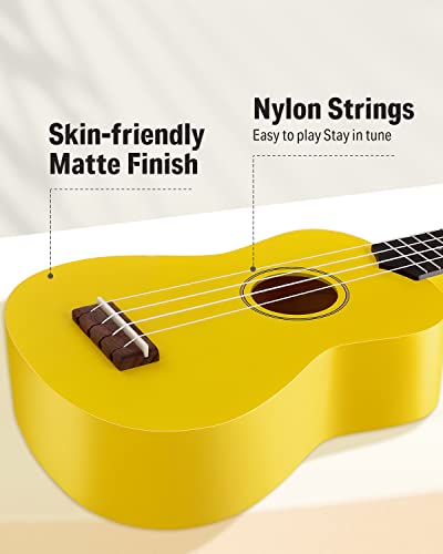 Image of Donner Soprano Ukulele for Beginner 21 Inch Matte Ukulele Beginner Kit with Bag Strap Tuner Strings Picks Cloth, Free Online Lessons, Holiday Christmas & Birthday Gift (Yellow)