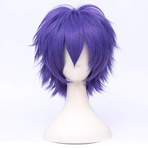 Image of Max Beauty Unisex Anime Short Cosplay Short Wigs With Bangs Heat Resistant Hair for Party and Halloween for Gift + Free Cap (Dark Lavender)