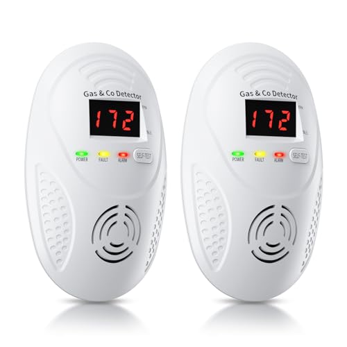 Carbon Monoxide Detectors and Natural Gas Detector, Carbon Monoxide Detectors Plug in, Gas Leak Detector with Dual Sensors - Natural, Propane, Co Leak Detection for Home, RV Essentials, White, 2Pcs