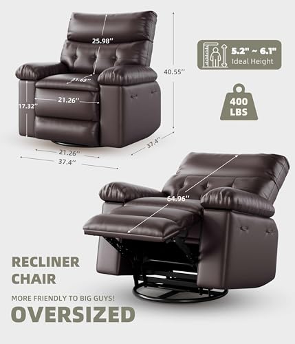 Image of GarveeHome Oversized Recliner Chair - PU Leather Manual Recliner for Adults, Lazy Chair with 1.5X Sponge Comfort Arm and Back for Living Room, Bedroom