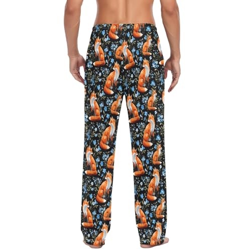 Mens Cotton Pajama Pants Sleep Lounge Pj Bottoms Sleepwear with Pockets Drawstring S Fox Lily3