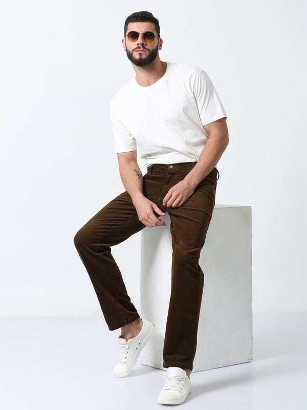 Image of NEVER NEUD Men's Corduroy Trousers | Stylish Straight Fit 4 Pocketed Corduroy Pants for Men | 98% Cotton 2% Elastane | Mid Rise | Comfortable Casual Regular Fit Pants | Button Closure